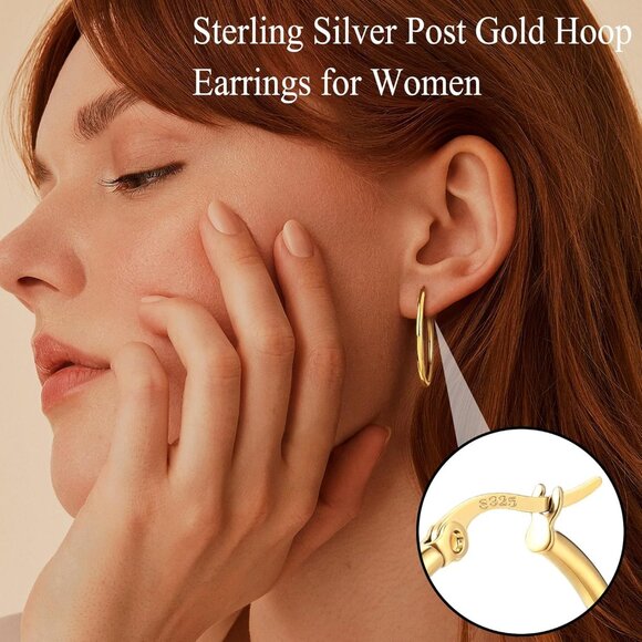 14K Gold Hoop 5 Pairs Women-Medium Big Stack 10/14/20/30/40mm Earrings Jewelry - Picture 2 of 6